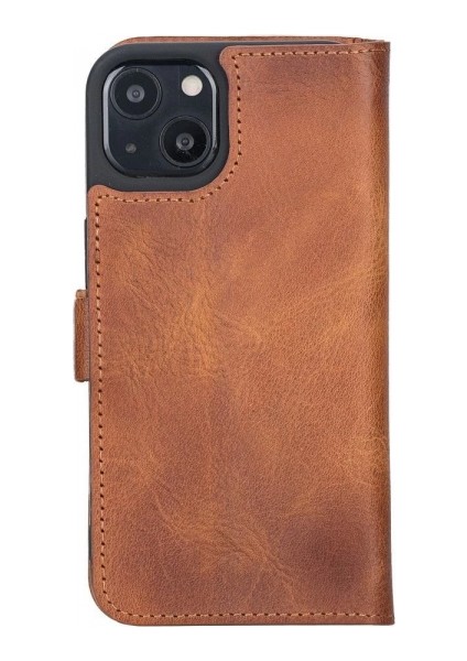 Apple iPhone 13 Uyumlu Deri Cüzdanlı Kılıf Karamel modelleri