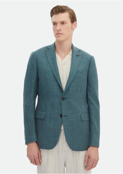 Koyu Yeşil Düz Regular Fit Ipek Karışımlı Ceket