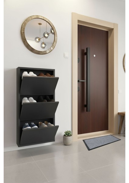 Üç Katlı Duvara Sabitlenebilir Metal Ayakkabılık 40X60 cm Kapı Paspası Hediyeli modelleri