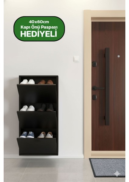 Üç Katlı Duvara Sabitlenebilir Metal Ayakkabılık 40X60 cm Kapı Paspası Hediyeli fiyatları