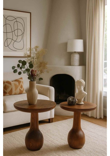 Doğal Masif Ahşap Yan Sehpa Seti – 2’li Meşe Renk Modern Zigon Takımı fiyatları