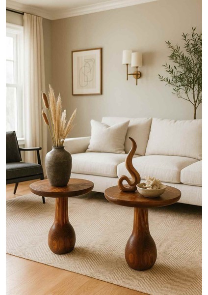 Doğal Masif Ahşap Yan Sehpa Seti – 2’li Meşe Renk Modern Zigon Takımı modelleri