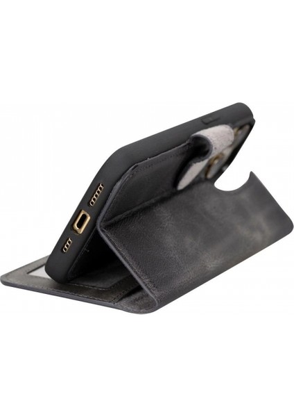 Apple iPhone 15 Pro Max Uyumlu Deri Cüzdanlı Kılıf Mwwn VS4EF Gri modelleri