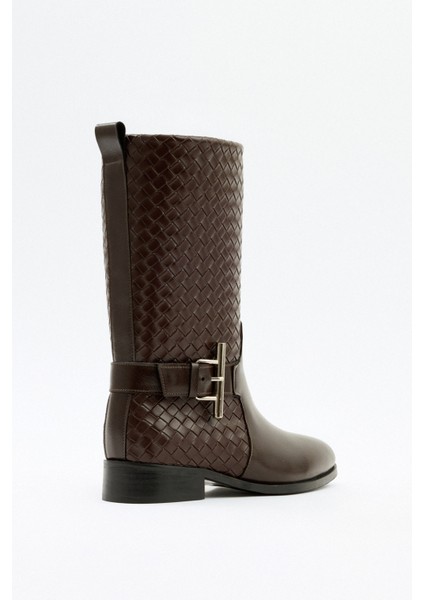 Çizme 2526 - Örgü Desenli Kısa Açık Kahve Kadın Çizme fırsatları