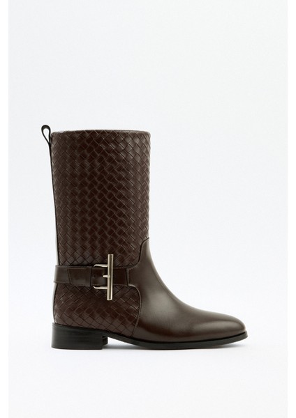 Çizme 2526 - Örgü Desenli Kısa Açık Kahve Kadın Çizme indirimleri