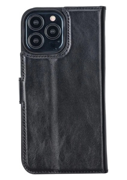Apple iPhone 13 Pro Max Uyumlu Deri Cüzdanlı Kılıf Rustik Siyah modelleri
