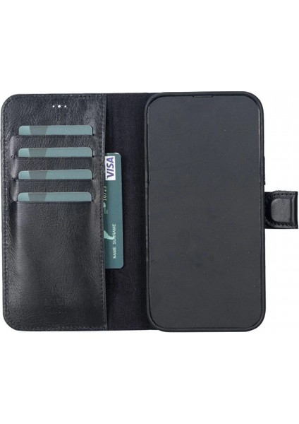 Apple iPhone 13 Pro Max Uyumlu Deri Cüzdanlı Kılıf Rustik Siyah fırsatları