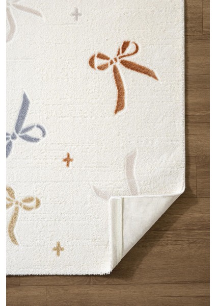 Cotto Kids CK002R Krem Halı Renkli Fiyonk Desen Kaymaz Taban Yumuşak Yıkanabilir Çocuk Odası Halısı indirimleri