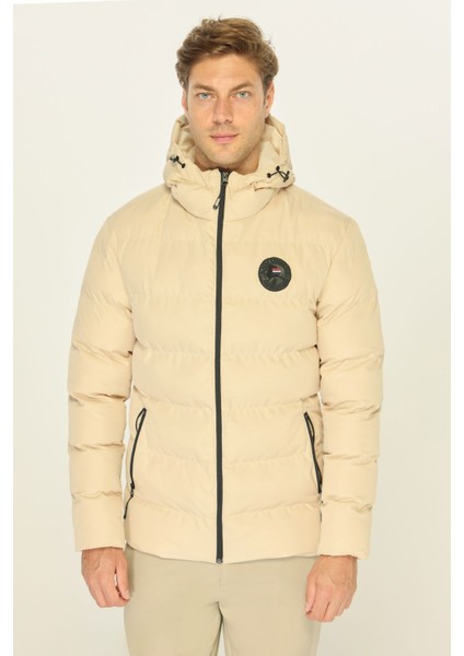 Erkek Bej Astarlı Su ve Rüzgar Geçirmez Kapüşonlu Kışlık Şişme Mont indirimleri