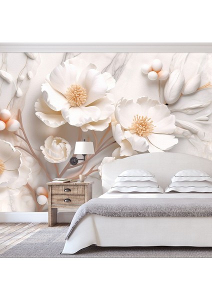 3D Beyaz Çiçek Desenli Zarif Dijital Baskılı Duvar Kağıdı-Yırtılmaz Silinebilir Duvar Kağıdı fırsatları