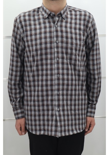 Fistan Store Erkek Ekose Klasik Kesim Rahat Kalıp Tek Cepli Kışlık Kaşmir Gömlek