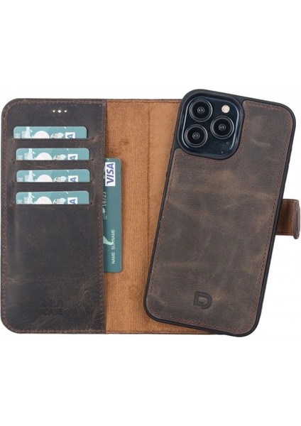 Apple iPhone 13 Pro Max Uyumlu Deri Cüzdanlı Kılıf Acı Kahve indirimleri