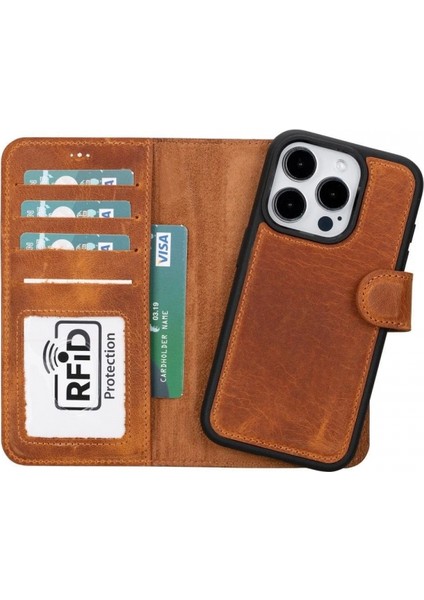 Apple iPhone 15 Pro Uyumlu Deri Cüzdanlı Kılıf Mwwn G19 Taba indirimleri
