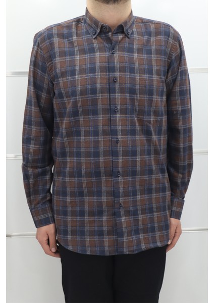 Fistan Store Erkek Ekose Klasik Kesim Rahat Kalıp Tek Cepli Kışlık Kaşmir Gömlek