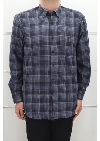 Fistan Store Erkek Ekose Klasik Kesim Rahat Kalıp Tek Cepli Kışlık Kaşmir Gömlek