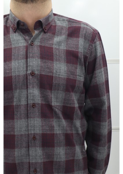 Fistan Store Erkek Bordo Ekose Klasik Kesim Rahat Kalıp Tek Cepli Kışlık Kaşmir Gömlek fiyatları