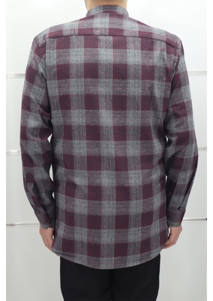 Fistan Store Erkek Bordo Ekose Klasik Kesim Rahat Kalıp Tek Cepli Kışlık Kaşmir Gömlek modelleri