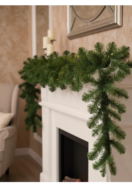 Yılbaşı Çam Dalı Garland şömine - Masa Süsü Yeşil 270 cm