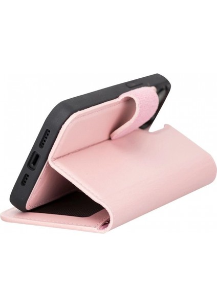 Apple iPhone 13 Uyumlu Deri Cüzdanlı Kılıf Nu2 Pembe modelleri