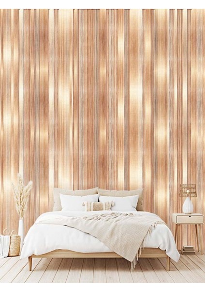 Çizgili Ahşap Desenli Isı ve Ses Yalıtımlı Sağlıklı Tekstil Duvar Kağıdı