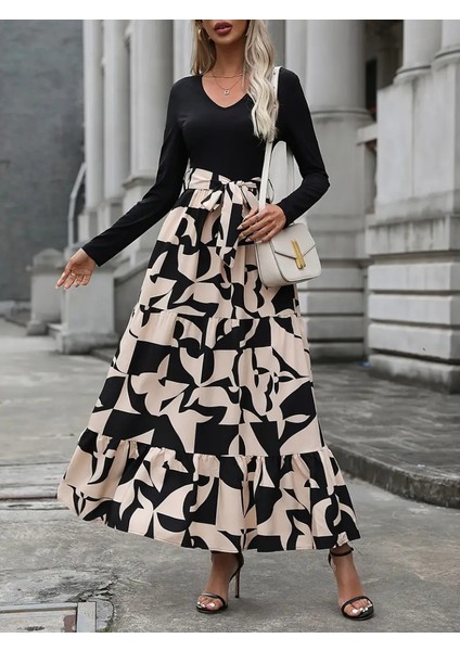 Kadın Uzun Kollu Bisiklet Yaka Uzun Elbise modelleri