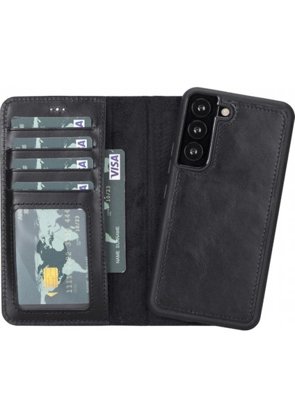 Samsung Galaxy S22 Uyumlu Deri Cüzdanlı Kılıf Mwwn Rst1 Siyah