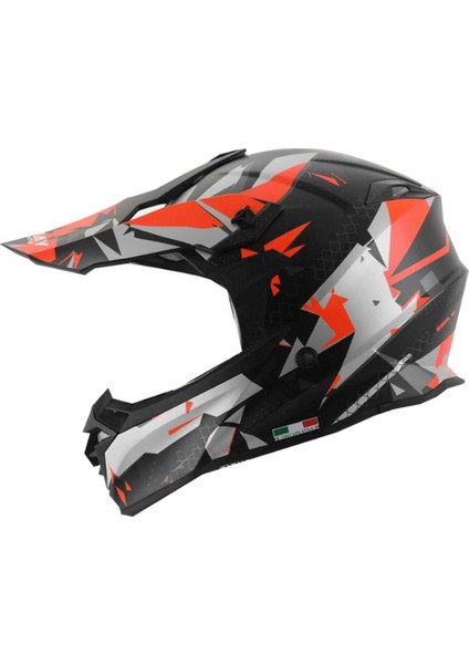 - FS-617 Chaos Cross Kask - Siyah Kırmızı Gri - Large Beden