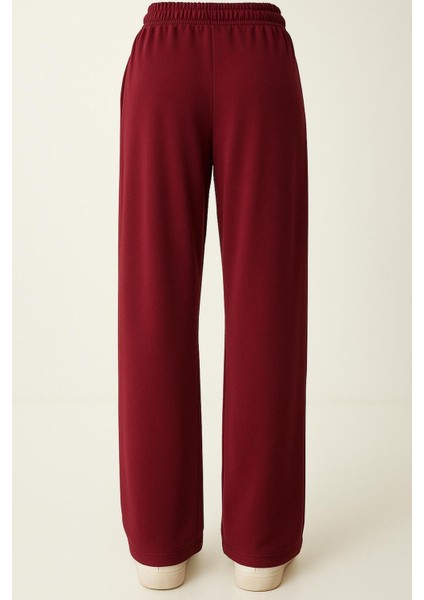 Modal Kumaş Bol Paça Pantolon - Geniş Paça Eşofman Altı Bordo fiyatları