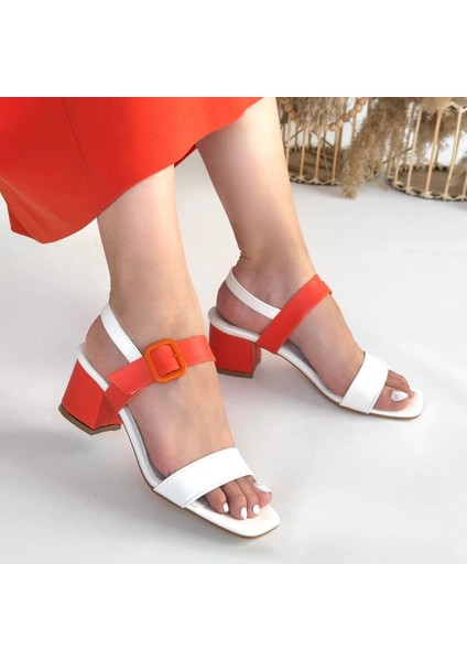 Mtxdpn Year Beyaz Cilt Turuncu Detaylı Topuklu Ayakkabı (Numara: 37) fırsatları