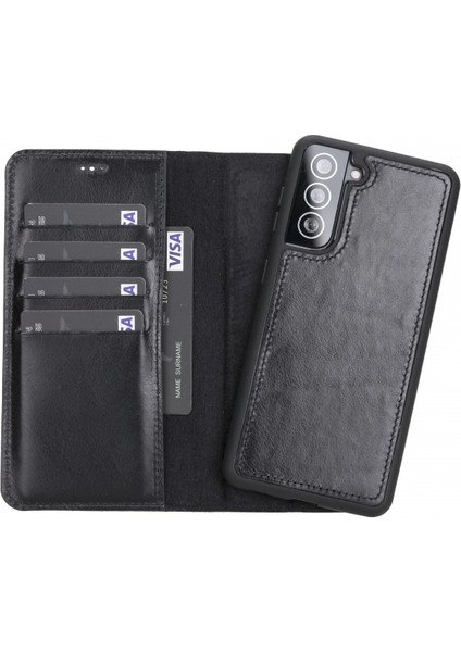 Samsung Galaxy S21 Plus Uyumlu Deri Cüzdanlı Kılıf Rst1 Siyah