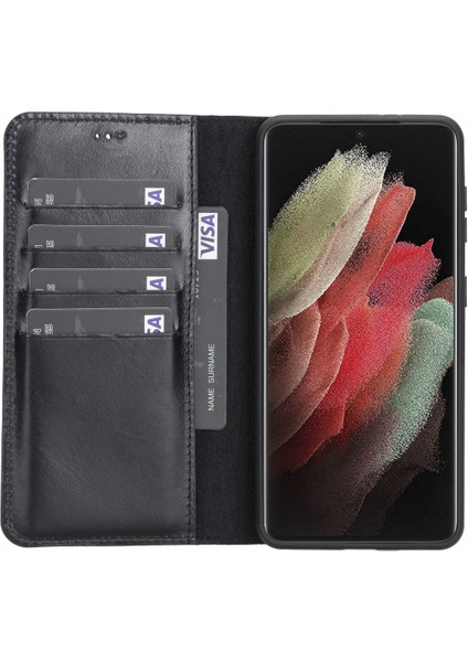 Samsung Galaxy S21 Plus Uyumlu Deri Cüzdanlı Kılıf Rst1 Siyah fiyatları