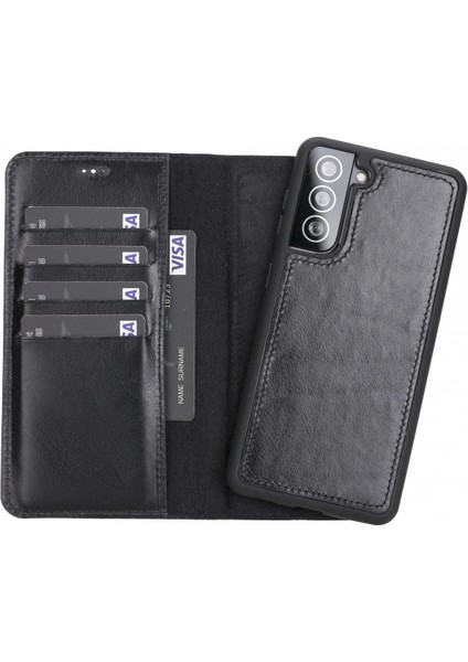 Samsung Galaxy S21 Plus Uyumlu Deri Cüzdanlı Kılıf Rst1 Siyah indirimleri