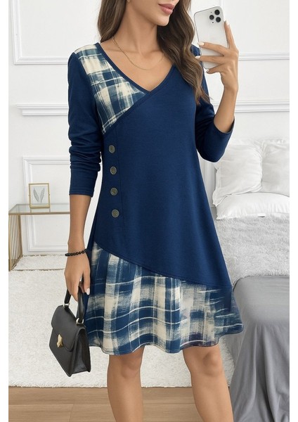 Aknbutik Kadın Uzun Kollu V Yakalı Yün Viskon ve Desenli Süprem Elbise modelleri