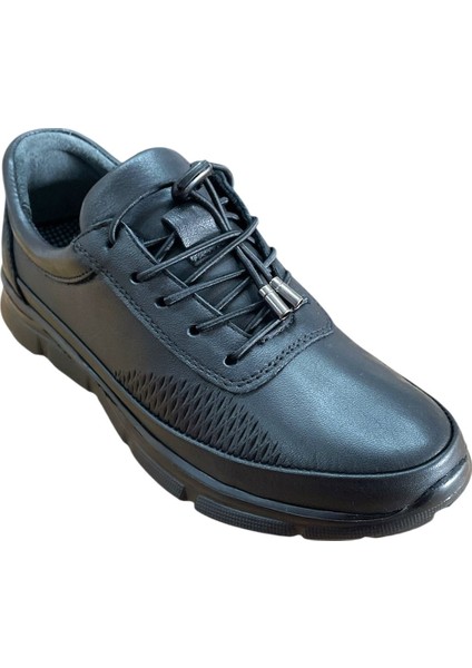 Fabbi 695 Kadın Hakiki Deri Lastikli Faylon Taban Kemik Çıkıntılı Günlük Casual Ayakkabı Siyah