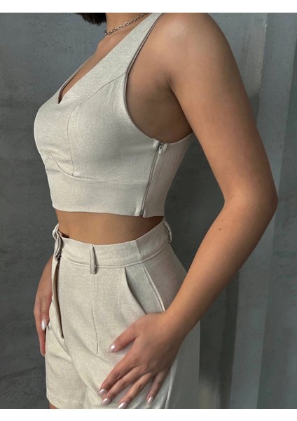 Mtxdpn Şortlu Keten Takım S255014 Bej (Beden: Xl) indirimleri