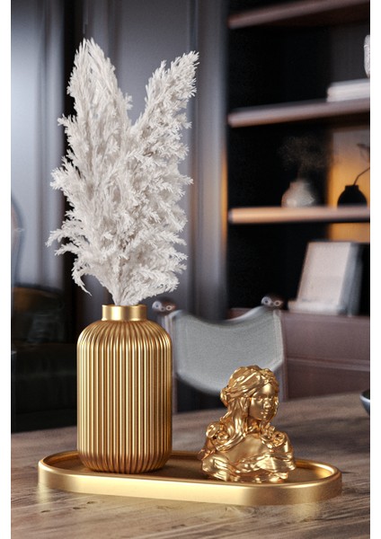 Golden Collection - Dekoratif 2'li Set - Tüylük & Kadın Figürü