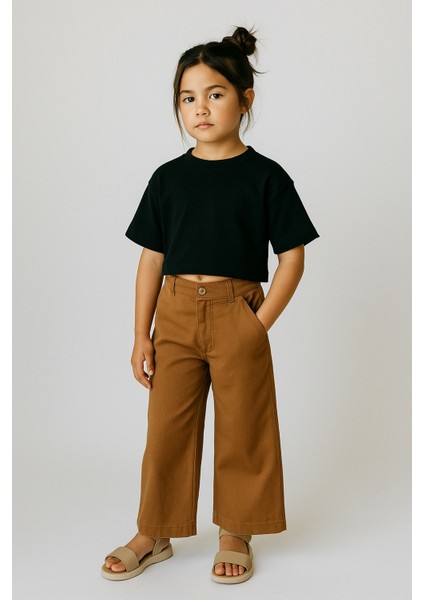 Kız Çocuk Pamuklu Basic Crop Tişört_RG1604