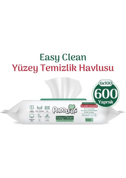 Paddlers Easy Clean Beyaz Sabun Katkılı Yüzey Temizlik Havlusu 6X100 (600 Yaprak) fiyatları