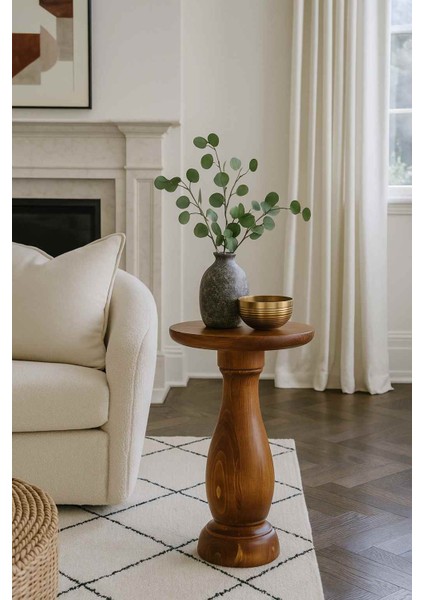 Masif Meşe Ahşap Yan Sehpa – Tekli Mantar Formlu Modern Sehpa