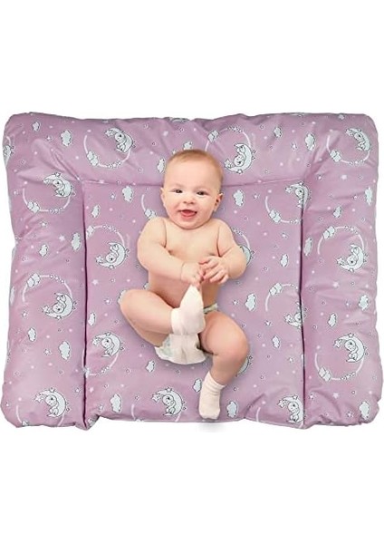 Baby&apos;ness Elyaf Dolgulu Pvc Alt Değiştirme Minderi, Sıvı Geçirmez, Leke Tutmaz, Aydede Desenli, Pembe, 75X85CM