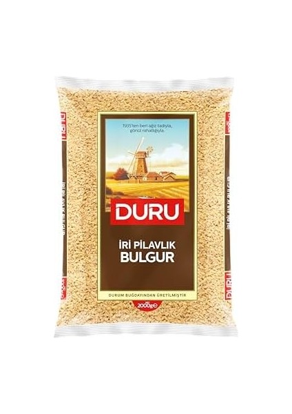 Duru Iri Pilavlık Bulgur 2000G – Doğal Taş Değirmende Üretilmiş, Lif ve Protein Kaynağı, Dolma ve Pilavlar Için Ideal