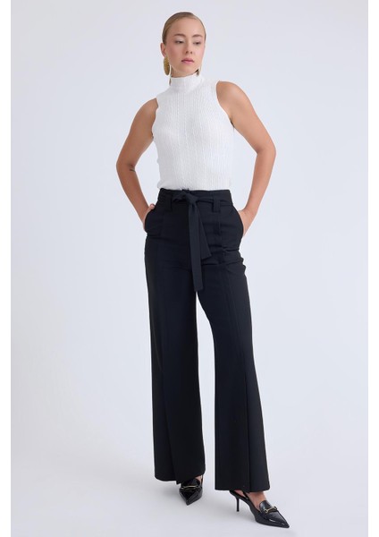 Yüksek Bel Beli Kemerli Pantolon