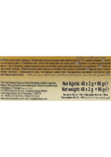 Mahmood Coffee Gold Granül Kahve 2 gr x 48 Adet modelleri