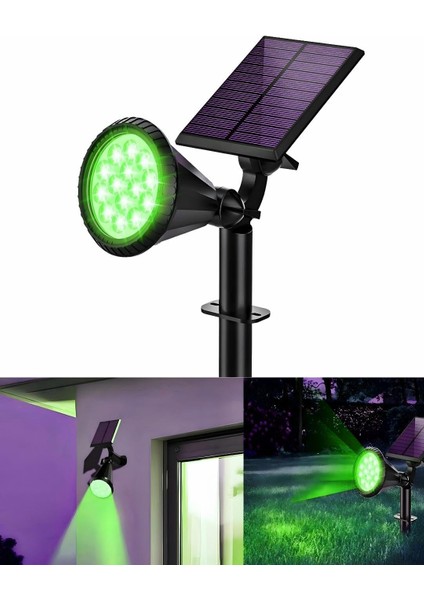 Yeşil 18 LED Spot Güneş Enerjili Bahçe Aydınlatma Lambası, Fotoselli, Spike, 18W Su Geçirmez Dış Mekan Solar Lamba, Ağaç,, Garaj, Havuz, Duvar ve Zemin Montajına Uygundur 42 cm