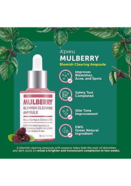 A&apos;pıeu Leke Görünümünü Hafifletmeye Yardımcı Dut Özlü Ampul A&apos;pıeu Mulberry Blemish Clearing Ampoule 30ML modelleri