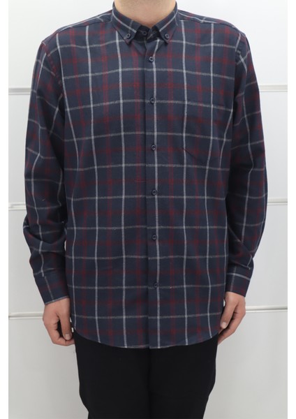 Fistan Store Erkek Bordo Ekose Klasik Kesim Rahat Kalıp Tek Cepli Kışlık Kaşmir Gömlek