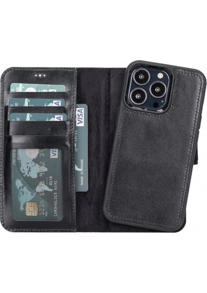 Apple iPhone 13 Pro Uyumlu Deri Cüzdanlı Kılıf Rst1 Siyah indirimleri