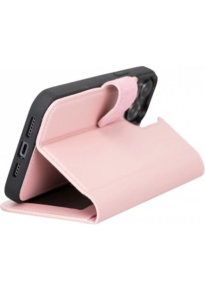 Apple iPhone 13 Pro Max Uyumlu Deri Cüzdanlı Kılıf Nu2 Pembe modelleri