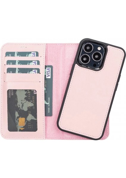 Apple iPhone 13 Pro Uyumlu Deri Cüzdanlı Kılıf Nu2 Pembe indirimleri