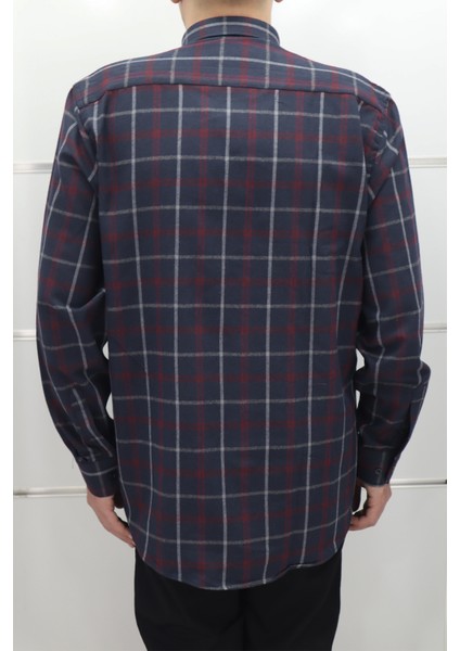 Fistan Store Erkek Bordo Ekose Klasik Kesim Rahat Kalıp Tek Cepli Kışlık Kaşmir Gömlek modelleri